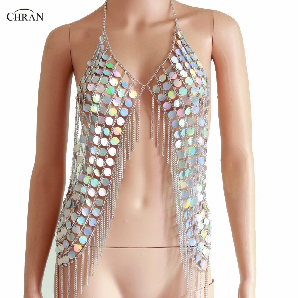 Body Jewelry Vest - Chran-Top corto de sirena con borlas