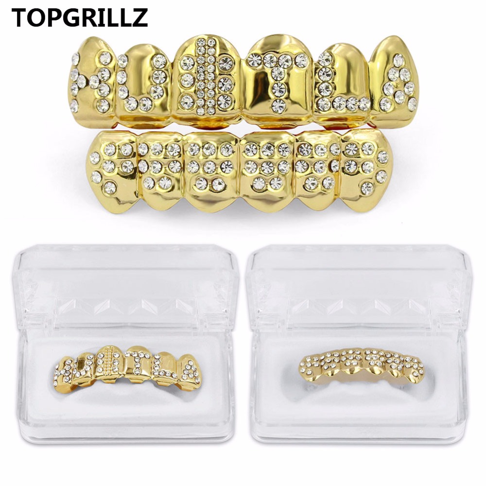 Body Jewelry Gold Plated - TOPGRILLZ-Juego de parrillas superiores e inferiores