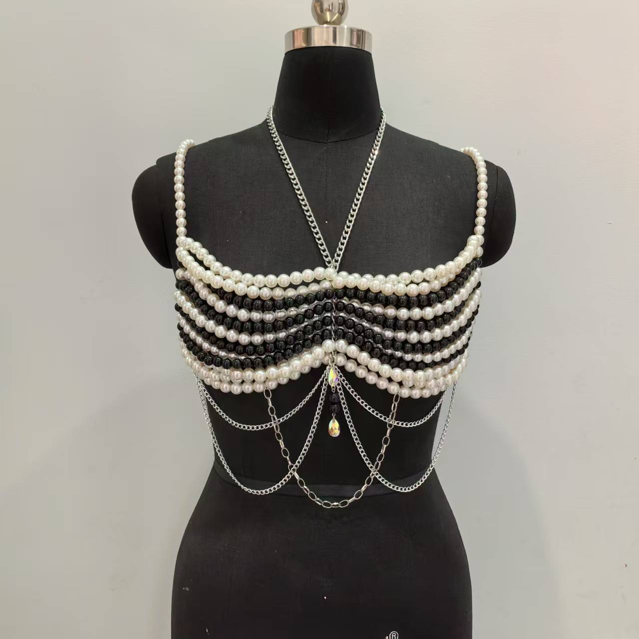 Body Jewelry Vest - Camisola de perlas de plástico tejidas
