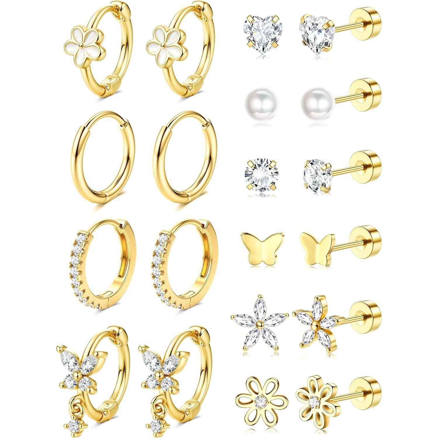 Body Jewelry Gold Plated - Florideco 1/10 Pares de Pendientes de