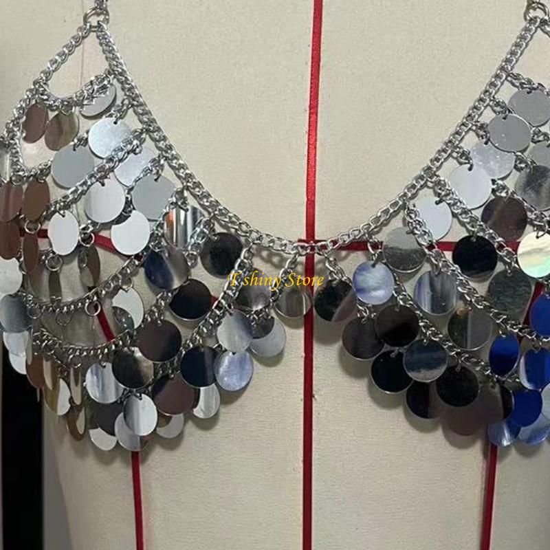 N58F Sequíns Festive Sequins T - Body Jewelry Vest reseña y precio