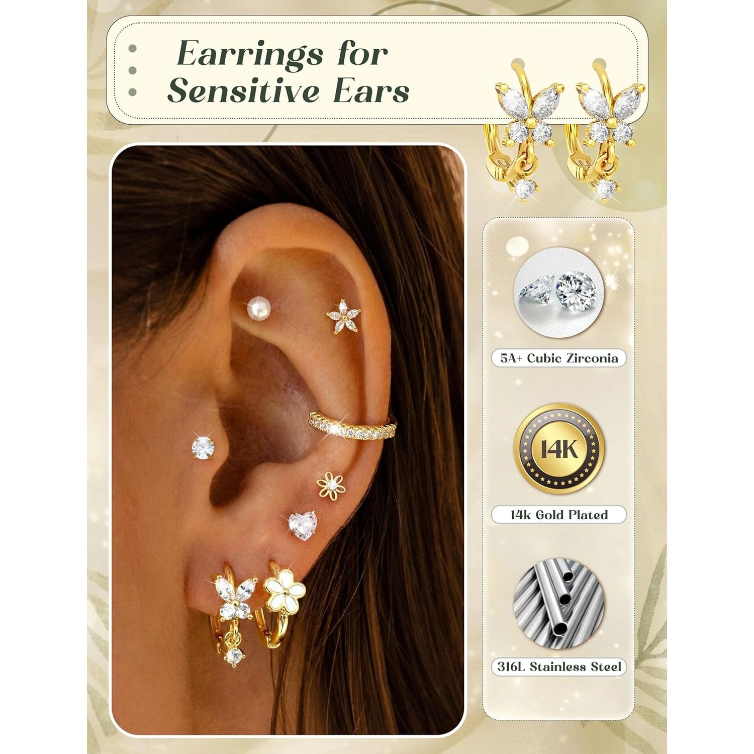 Florideco 1/10 Pares de Pendie - Body Jewelry Gold Plated reseña y precio