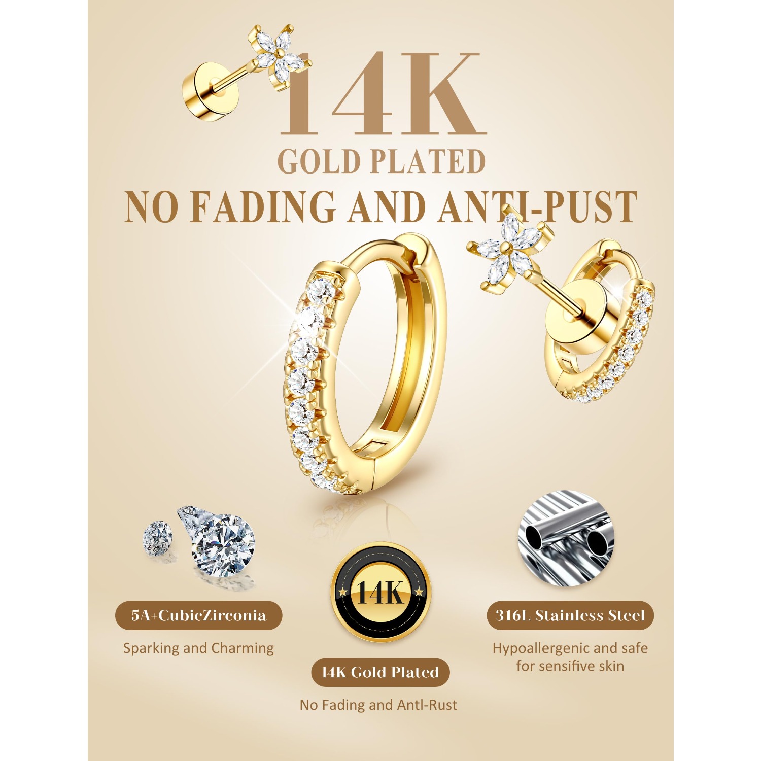 Florideco 1/10 Pares de Pendie - Body Jewelry Gold Plated reseña y precio